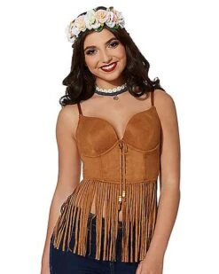 Adult Brown Suede Fringe Top