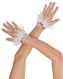 White Faux Feather Angel Gloves
