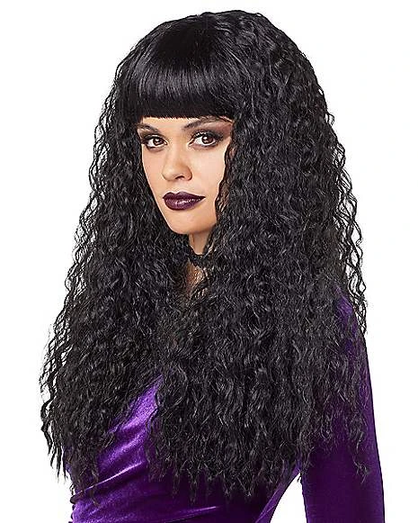 Black Crimped Wig With Bangs 1 Black Crimped Wig With Bangs