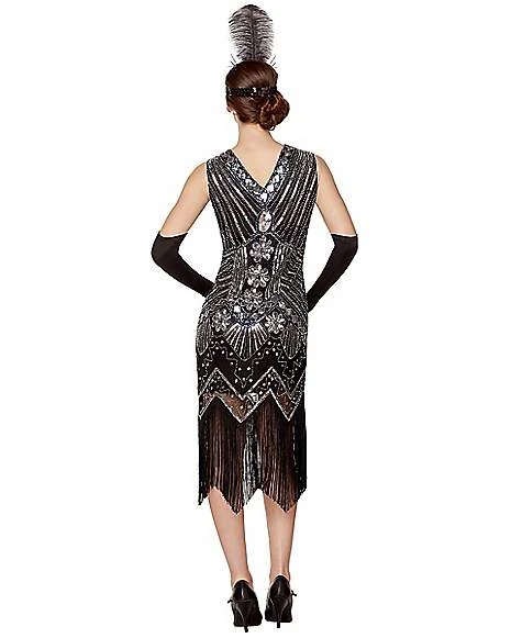 Adult Black Beaded Flapper Dress 3 Adult Black Beaded Flapper Dress - Image 3