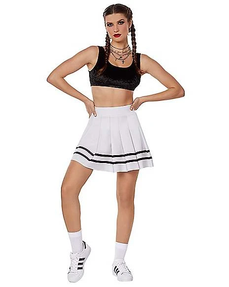 White Striped Pleated Cheerleader Skirt 3 White Striped Pleated Cheerleader Skirt - Image 3