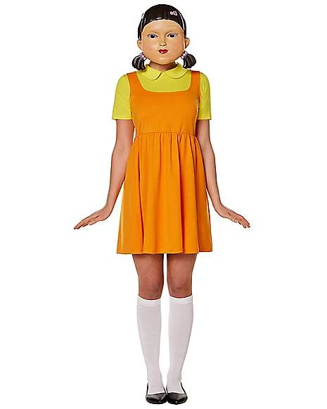 Adult Young-hee Doll Dress Costume - Squid Game 1 Adult Young-hee Doll Dress Costume - Squid Game