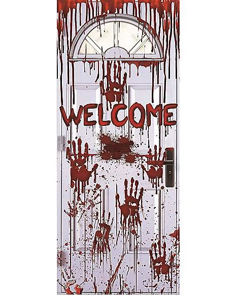 Bloody Handprints Welcome Door Cover 1 Bloody Handprints Welcome Door Cover